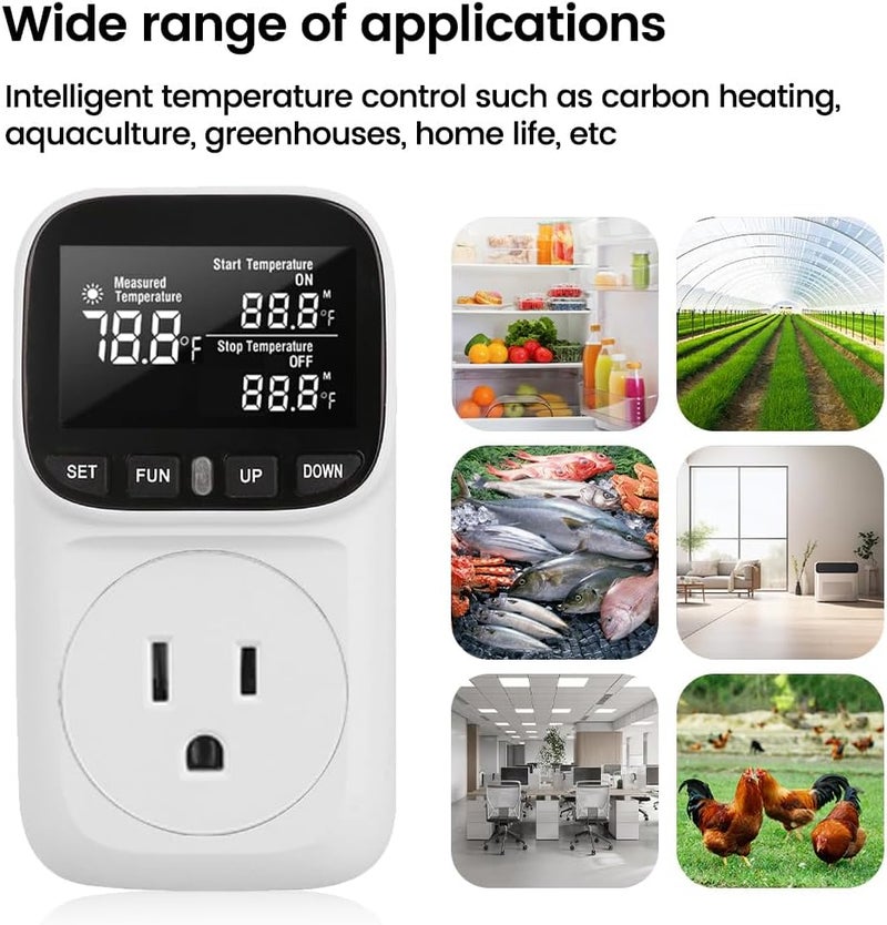 diymore 1800W Digital Temperature Controller Plug in Thermostat Outlet Digital RV Thermostat Heating Cooling Mode Timer 15A /120V -104℉~210℉ for Incubator Thermometer Pool Thermometer - Image 2